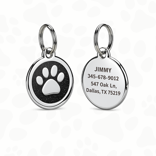 Personalized dog and cat tag (Round shape with paw in the center)