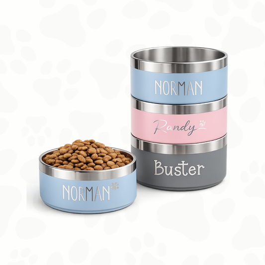 Personalized stainless steel dog and cat bowl