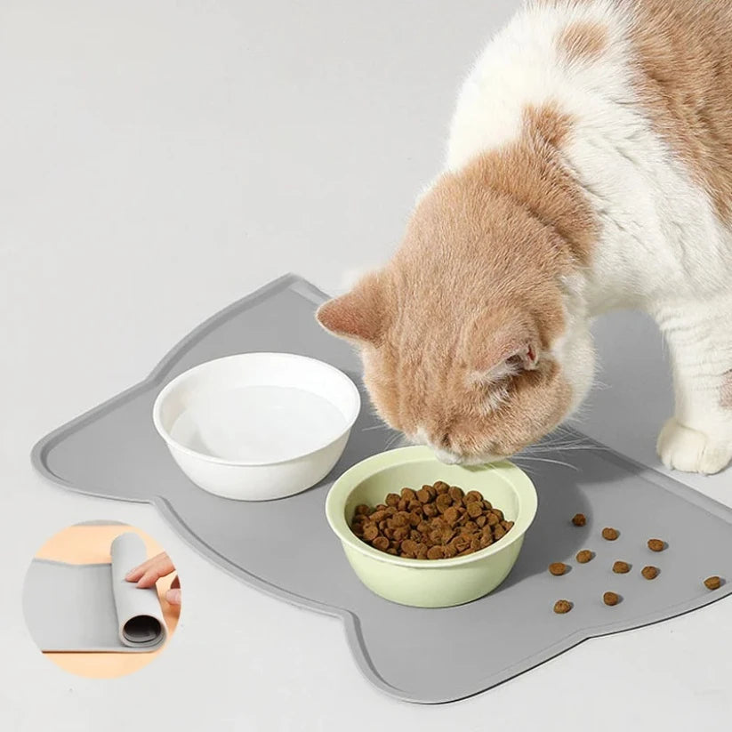 Tapis de gamelle en silicone (forme de chat)